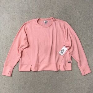 Nine West Textured Long Sleeve Shirt Pink Loose Fit with Thumbholes Size 1X